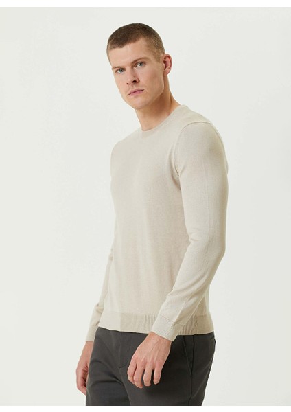 Bej Erkek Bisiklet Slim Fit Düz Kazak 1091786