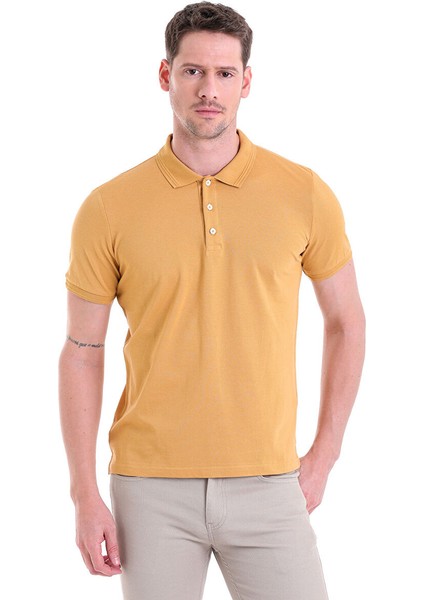 Hardal Regular Fit Düz 100% Pamuklu Polo Yaka Tişört