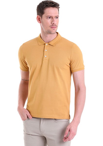 Hardal Regular Fit Düz 100% Pamuklu Polo Yaka Tişört