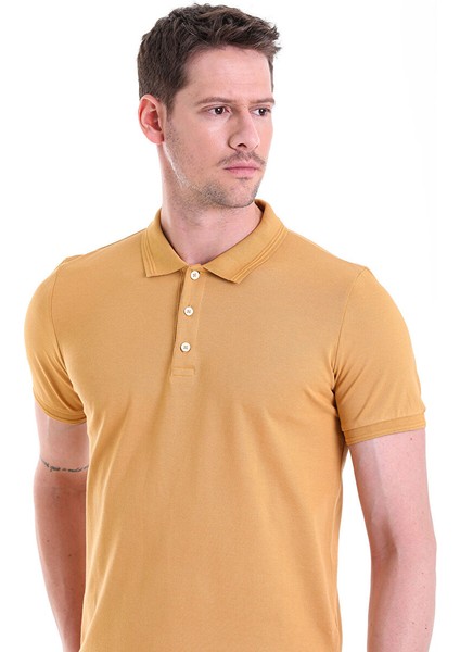 Hardal Regular Fit Düz 100% Pamuklu Polo Yaka Tişört
