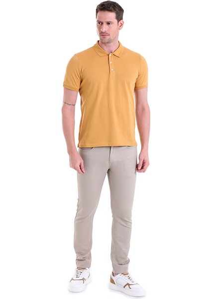 Hardal Regular Fit Düz 100% Pamuklu Polo Yaka Tişört