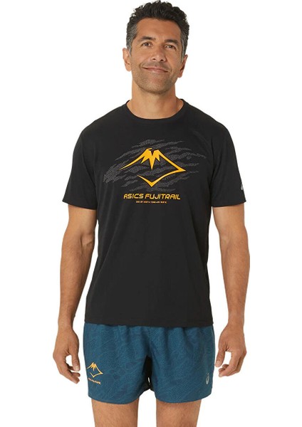 2011C981-001FUJITRAIL Logo Ss Top Siyah Erkek Bisiklet Yaka Regular Fit Baskılı T-Shirt
