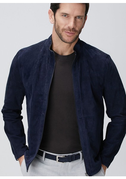 Lacivert Erkek Slim Fit Deri Mont 1094014