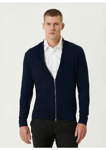Lacivert Erkek Dik Slim Fit Düz Hırka 1091744