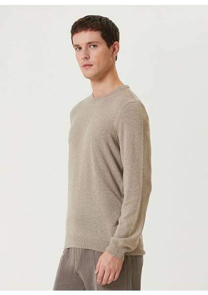 Bej Erkek Bisiklet Slim Fit Düz Kazak 1091812