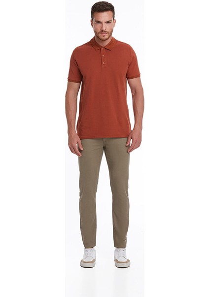 Kahverengi Regular Fit Düz 100% Pamuklu Polo Yaka Tişört