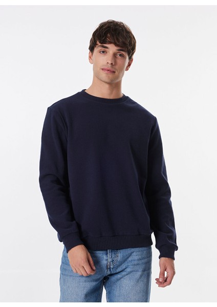 Lacivert Erkek Bisiklet Basic Düz Sweatshirt MML4WM-SWT9518