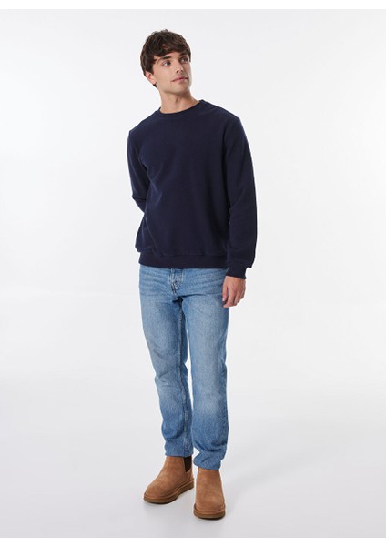 Lacivert Erkek Bisiklet Basic Düz Sweatshirt MML4WM-SWT9518