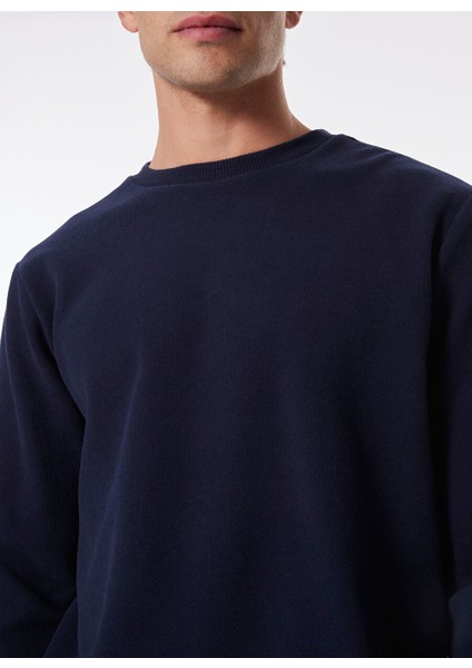 Lacivert Erkek Bisiklet Basic Düz Sweatshirt MML4WM-SWT9518