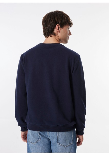Lacivert Erkek Bisiklet Basic Düz Sweatshirt MML4WM-SWT9518