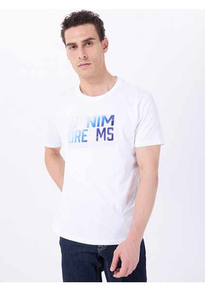 Beyaz Erkek Relaxed Baskılı T-Shirt M5SM-TST1292