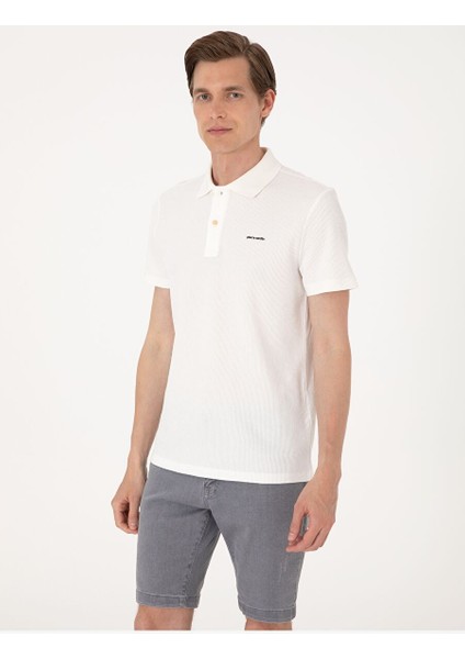 Ekru Slim Fit Örme Dokulu Polo Yaka Tişört modelleri