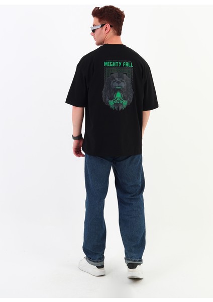 Mıghty Fall-Oversize Tişört | Sırt Baskılı – Minimal Göğüs Desenli Unisex Tshirt