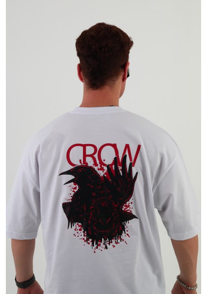 Crow-Oversize Tişört | Sırt Baskılı – Minimal Göğüs Desenli Unisex Tshirt
