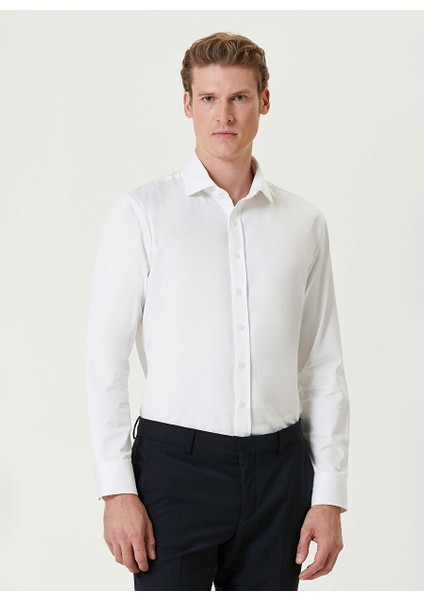 Beyaz Erkek Gömlek Slim Fit Düz Gömlek 1092990
