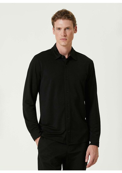 Siyah Erkek Gömlek Slim Fit Düz Gömlek 1093030