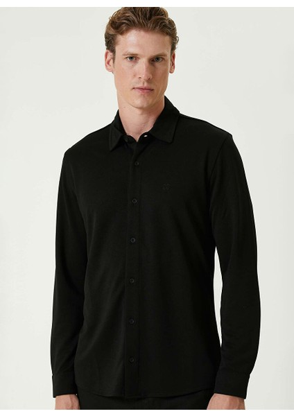Siyah Erkek Gömlek Slim Fit Düz Gömlek 1093030