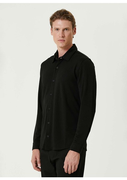 Siyah Erkek Gömlek Slim Fit Düz Gömlek 1093030