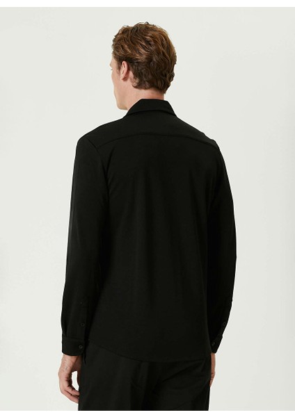 Siyah Erkek Gömlek Slim Fit Düz Gömlek 1093030