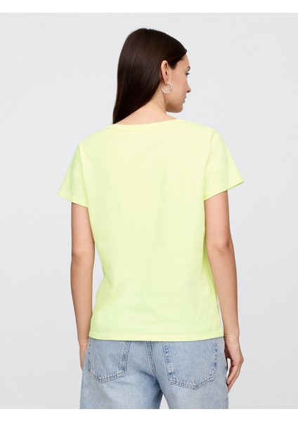 Kadın Sarı V Yaka T-Shirt indirimleri