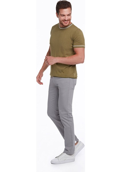Yeşil Regular Fit Düz Bisiklet Yaka Triko Tişört
