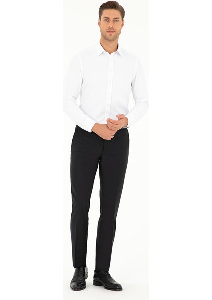 Beyaz Slim Fit Armürlü Uzun Kollu Gömlek