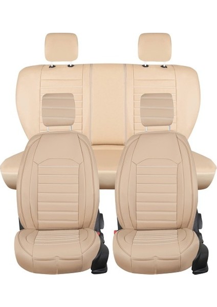 Castor Oto Citroen C4 Hb Uyumlu Lüks Deri Oto Koltuk Kılıfı Ön Arka Takım Set Giydirme Model Bej