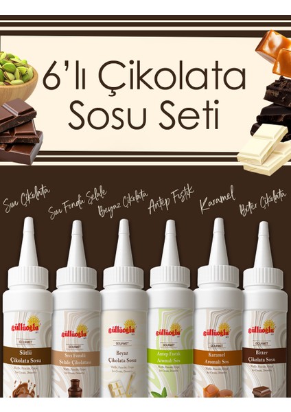 6'lı Çikolata Sosu Seti - Waffle& Krep& Pankek& Tatlı& Dondurma& Kruvasan& San Sebastian Sos - 6*300 Gr.