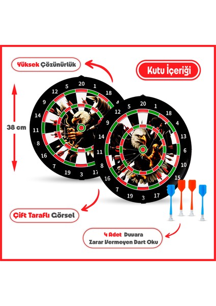 4 Oklu Mıknatıslı Taraftar Dart Seti Çift Yönlü Manyetik Dart Askılı Dartboard