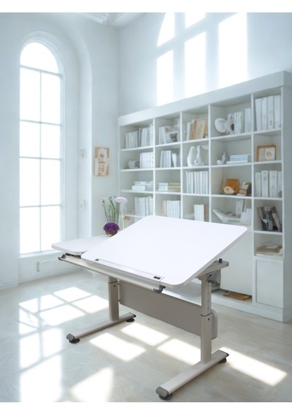 Yükseklik ve Eğim Ayarlı, Çekmeceli, Vega Basic Çalışma Masası 130 x 70 cm Ekru