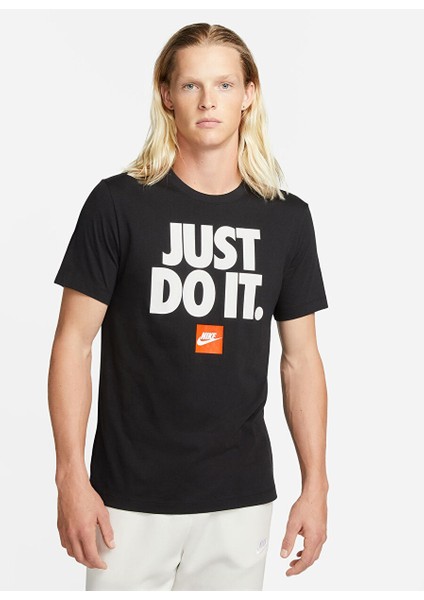 Siyah - Gri - Gümüş Erkek Yuvarlak Yaka T-Shirt DZ2989-010 M Tee Fran Jdı Verbıage