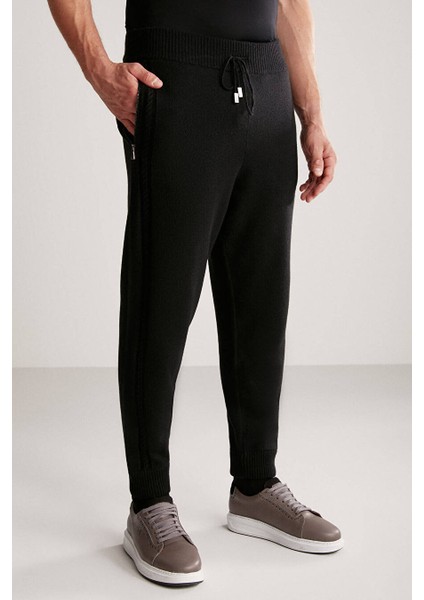Kaşmir-Ipek Karışım Siyah Spor Triko Pantolon
