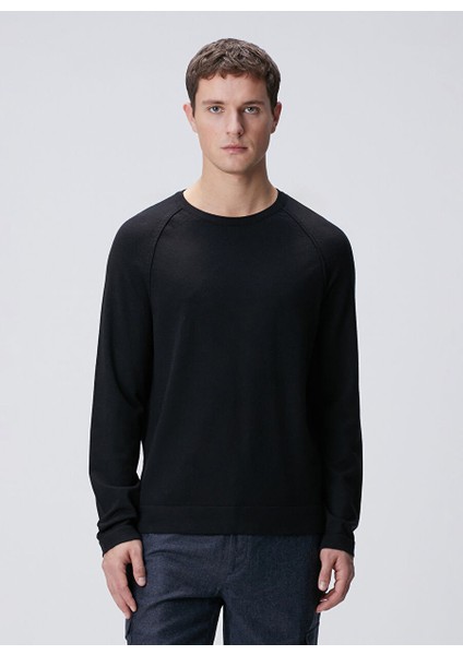 Siyah Erkek Bisiklet Slim Fit Düz Kazak 1092041