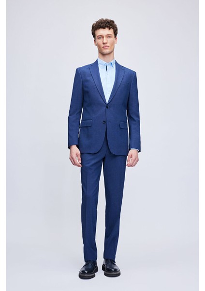 Lacivert Comfort Fit Desenli Mono Yaka Klasik Takım Elbise 33182024C004_436