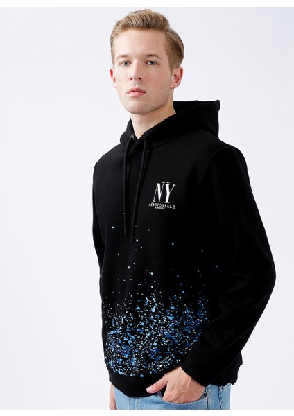 Kapüşonlu Relaxed Baskılı Siyah Erkek Şardonlu Sweatshirt E-Brush modelleri