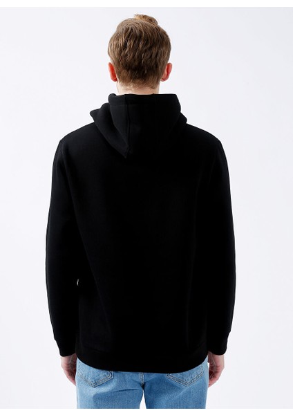 Kapüşonlu Relaxed Baskılı Siyah Erkek Şardonlu Sweatshirt E-Brush fırsatları