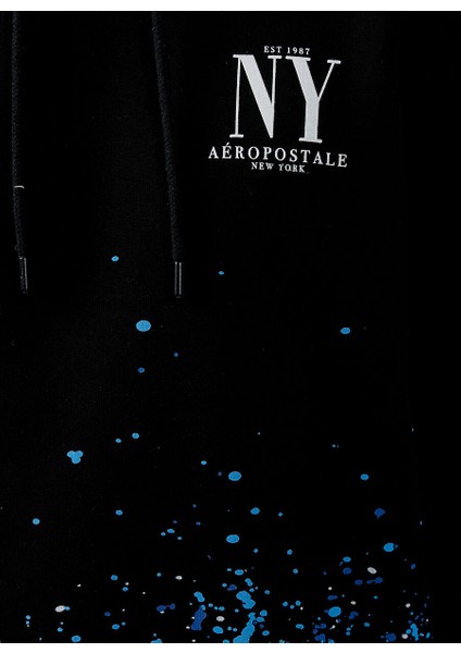 Kapüşonlu Relaxed Baskılı Siyah Erkek Şardonlu Sweatshirt E-Brush indirimleri