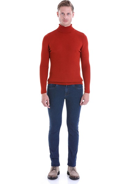 Turuncu Comfort Fit Fitilli Balıkçı Yaka Yünlü Kazak modelleri