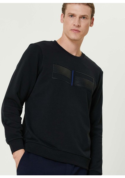 Lacivert Erkek Bisiklet Slim Fit Düz Sweatshirt 1092998