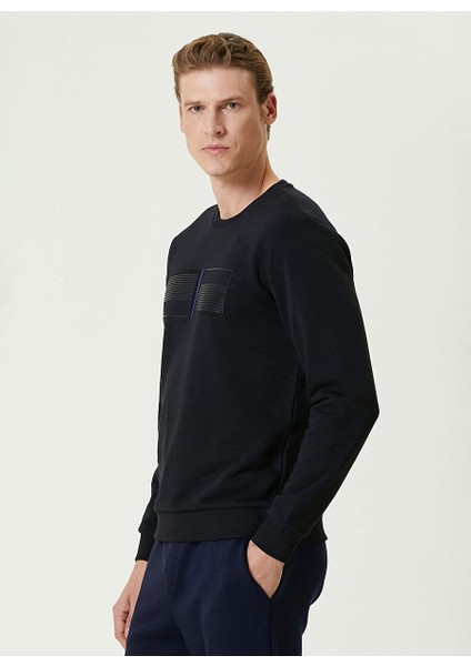 Lacivert Erkek Bisiklet Slim Fit Düz Sweatshirt 1092998
