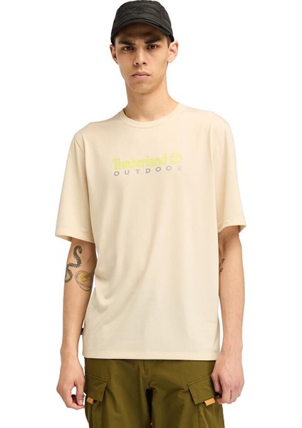Krem Erkek Normal Düz T-Shirt TB0A5SFXEFL1_UV-PROTECTION Logo Sho