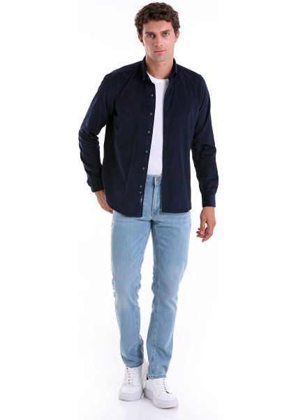 Lacivert Comfort Fit Uzun Kol Fitilli Kadife Gömlek fiyatları