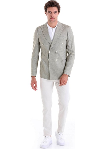 Yeşil Slim Fit Düz Sivri Yaka Kruvaze Klasik Ceket fırsatları