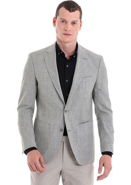 Yeşil Slim Fit Desenli Mono Yaka Casual Ceket