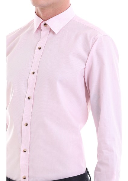 Pembe Comfort Fit Çizgili %100 Pamuklu Slim Yaka Uzun Kollu Casual Gömlek indirimleri