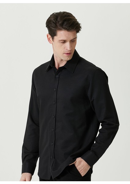 Slim Fit Klasik Yaka Siyah Erkek Gömlek 1087379 modelleri