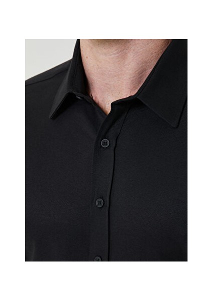 Slim Fit Klasik Yaka Siyah Erkek Gömlek 1087379