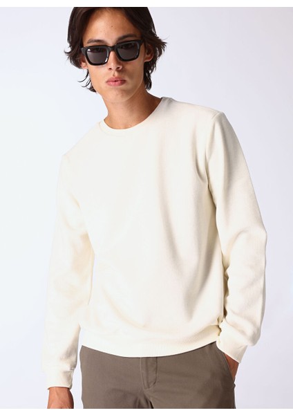 Ekru Erkek Bisiklet Basic Düz Sweatshirt MML4WM-SWT9518