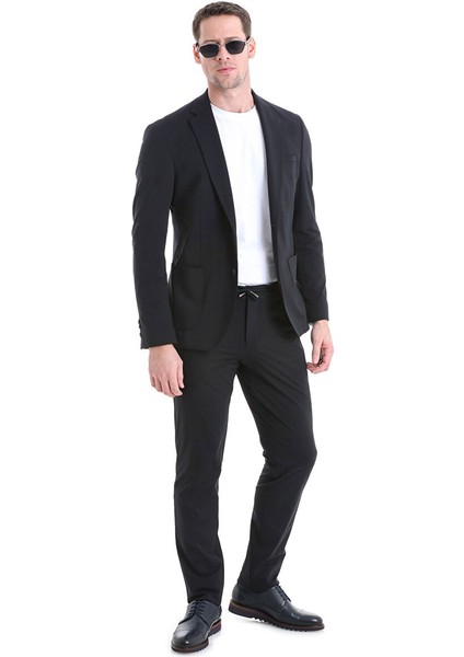 Siyah Performans Suit Slim Fit Düz Takım Elbise