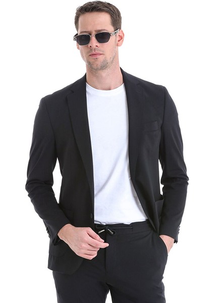 Siyah Performans Suit Slim Fit Düz Takım Elbise indirimleri